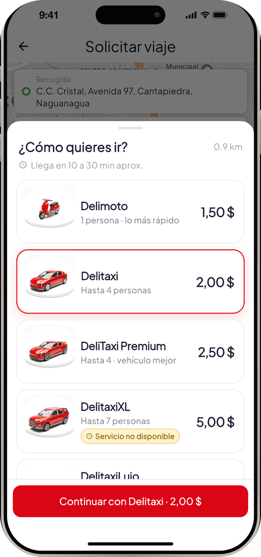 Deliservy — eliges moto, taxi o XL y ves el precio antes